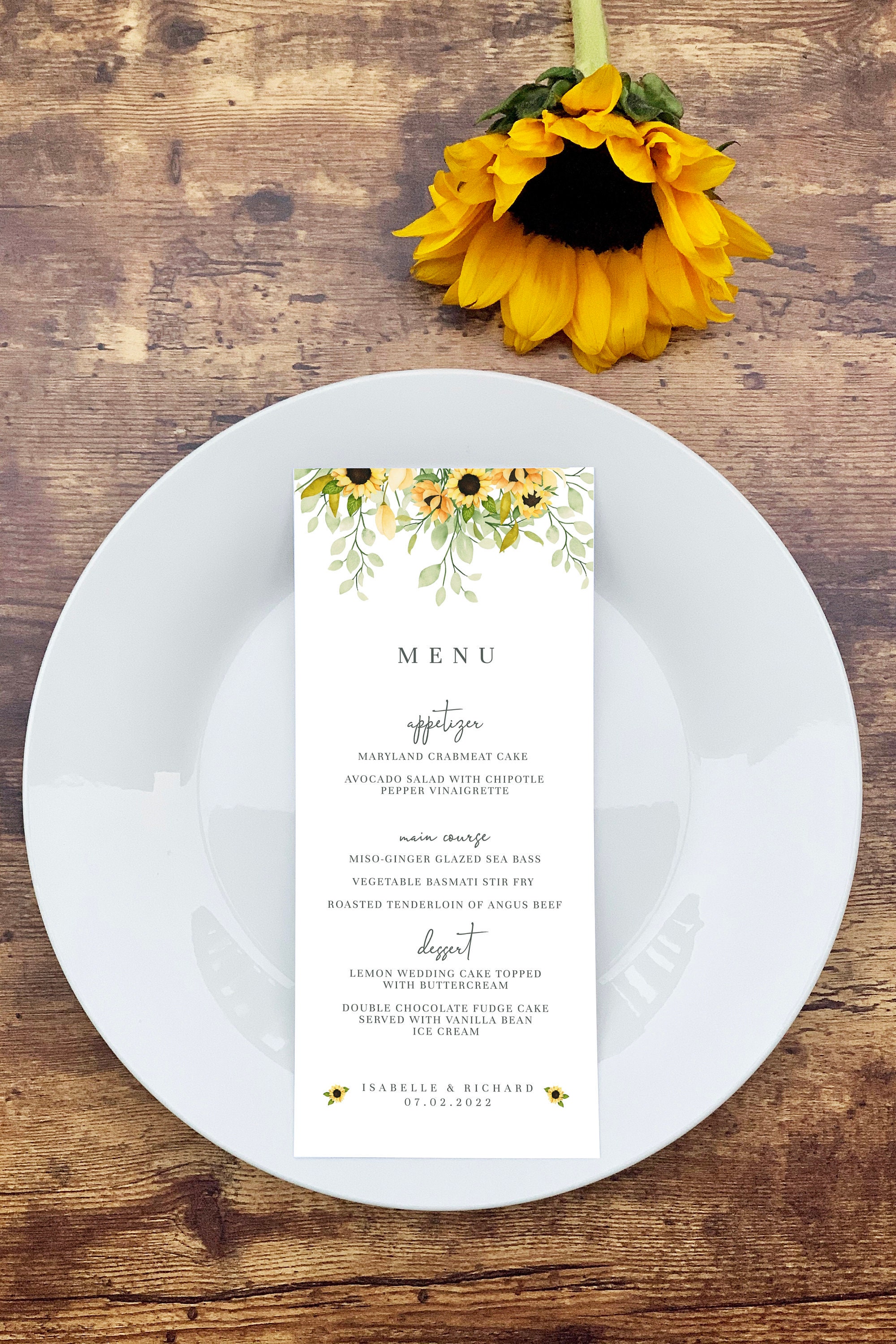 Wedding Menu Template Sunflower Printable Wedding Menu Etsy