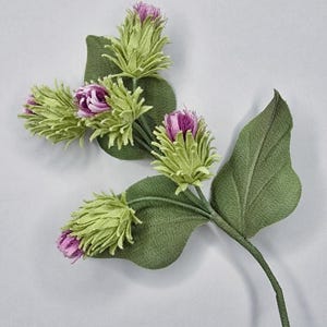 Burdock Flower Brooch, Unique Craftsmanship Wearable Art, Handmade Fabric Wildflower Pin, Green & Purple Floral Accessory