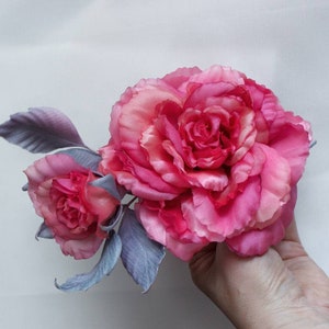 Realistic rose brooch, Wearable art, Unique dress accessories, Designer fabric flower brooch, Fashion flower accessory, Unique gift for her