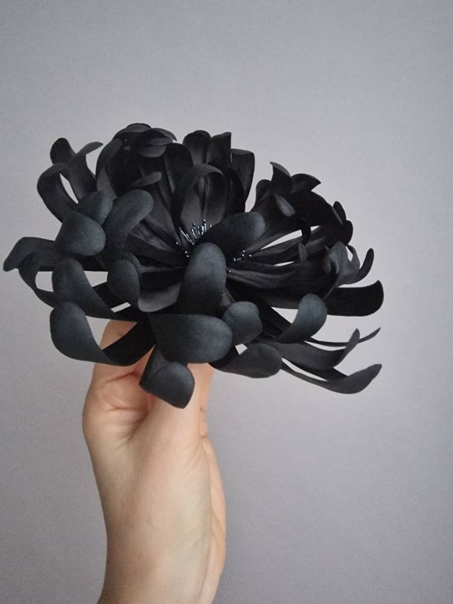 Large Black Flower Brooch Chrysanthemum Corsage Pin Huge Etsy