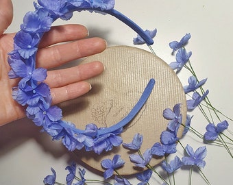 Blue flower girl headband, boho head wreath, photo prop headpiece, silk hair accessories, wedding floral crown