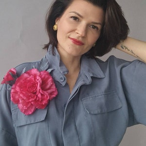 Pink Rose brooch, pure silk flower brooch for dress, unique large floral lapel pin, designer fabric flower brooch, bridesmaid accessories