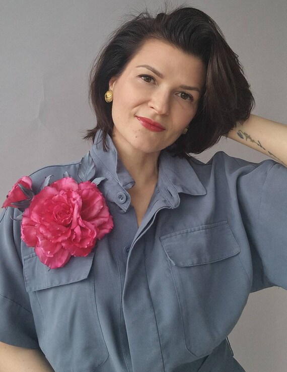 silk flower brooch for dress Silk flower brooch with fringes RASARIO Online Boutique