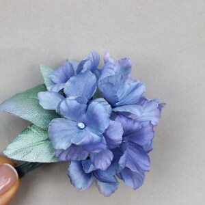 Blue hydrangea brooch, hand painted fabric flower brooch, unique silk brooch, silk anniversary gift for her, art brooch, luxury gift for her