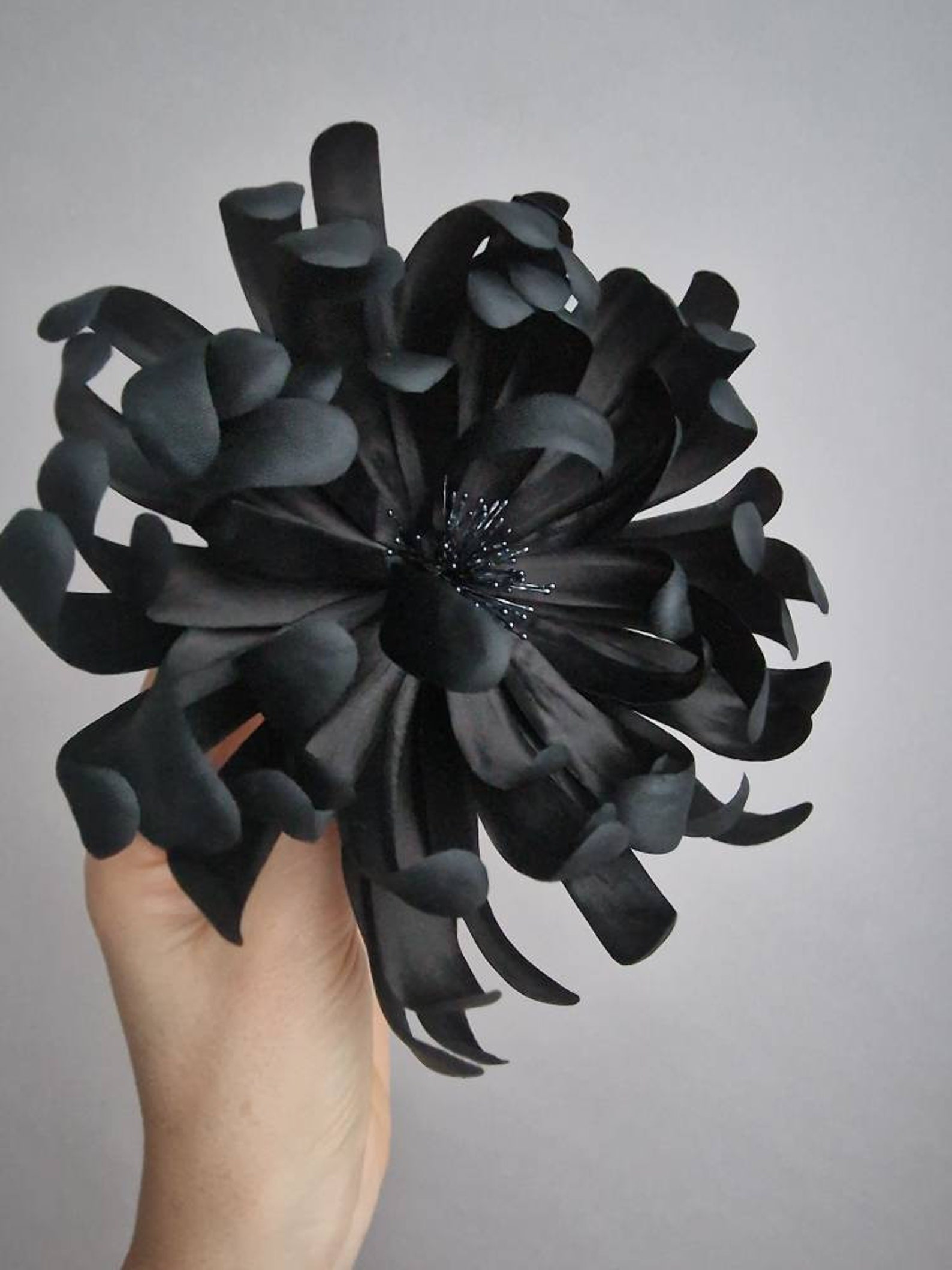 Large Black Flower Brooch Chrysanthemum Corsage Pin Huge Etsy