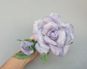 Purple rose brooch, silk flower pin, lilac textile jewelry for jacket, romantic anniversary gift for her, unique fabric flower brooch