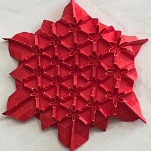 Handmade Origami paper abstract art geometric shape Red color Tessellation design