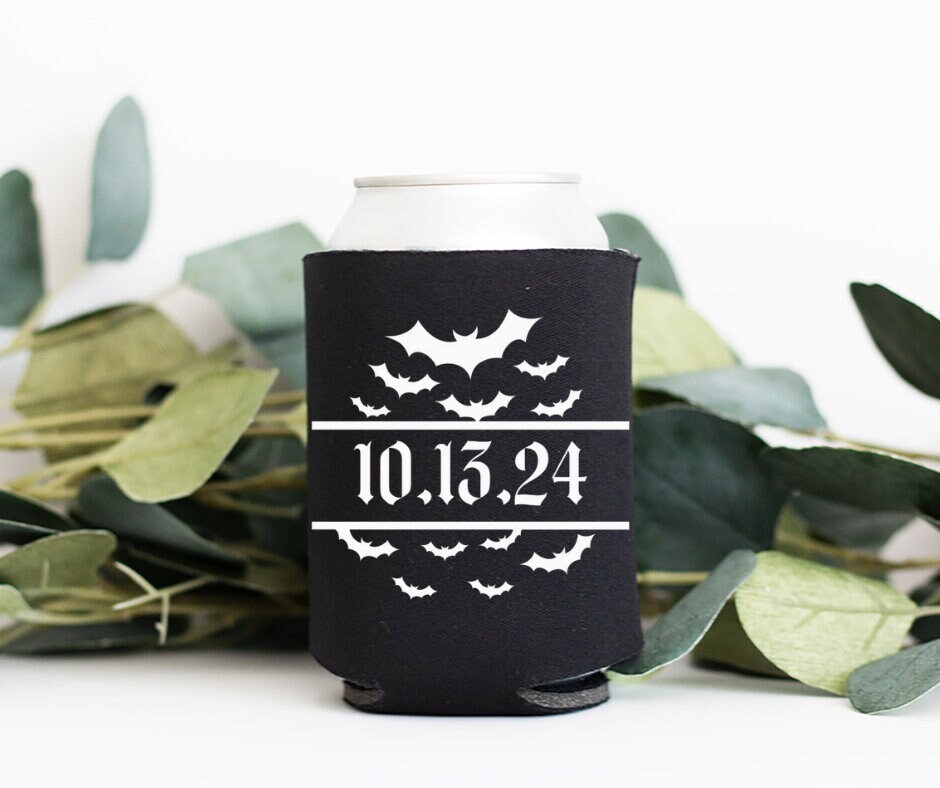 Custom Wedding Can Cooler Halloween Wedding Decor Wedding Party Favor Halloween Bridal Party Bridal Party Proposal Box