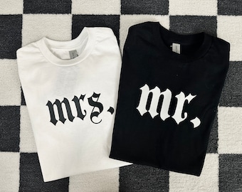 Mr. and Mrs. T-shirt | Newlywed Matching Shirts |  Halloween Bride and Groom Tees |  Halloween Wedding | Halloween couple gifts