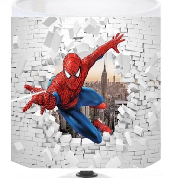 Lampe de chevet Spiderman - création collage photo. Personnalisé avec le prénom