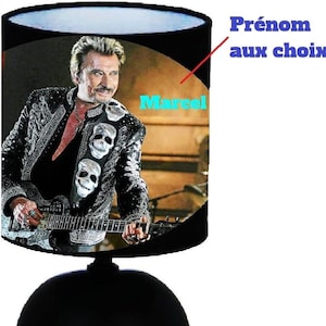 JOHNNY HALLYDAY bedside lamp, handcrafted creation. Personalized with first name.
