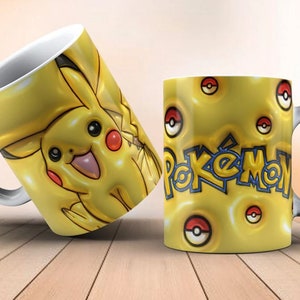Illustrazione 3D della tazza in ceramica a sublimazione con effetto gonfiato. Pokemon