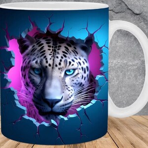 Sublimatie keramische mok 3D illustratie. Witte tijger. Aanpasbaar.