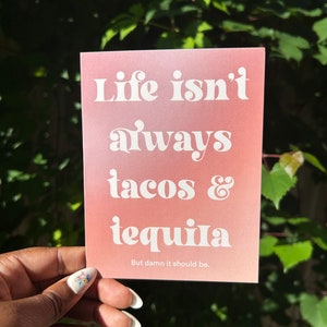 Tarjeta en blanco plegada con tacos y tequila // tarjeta de felicitación para un amigo // amistad // tarjetas lindas //