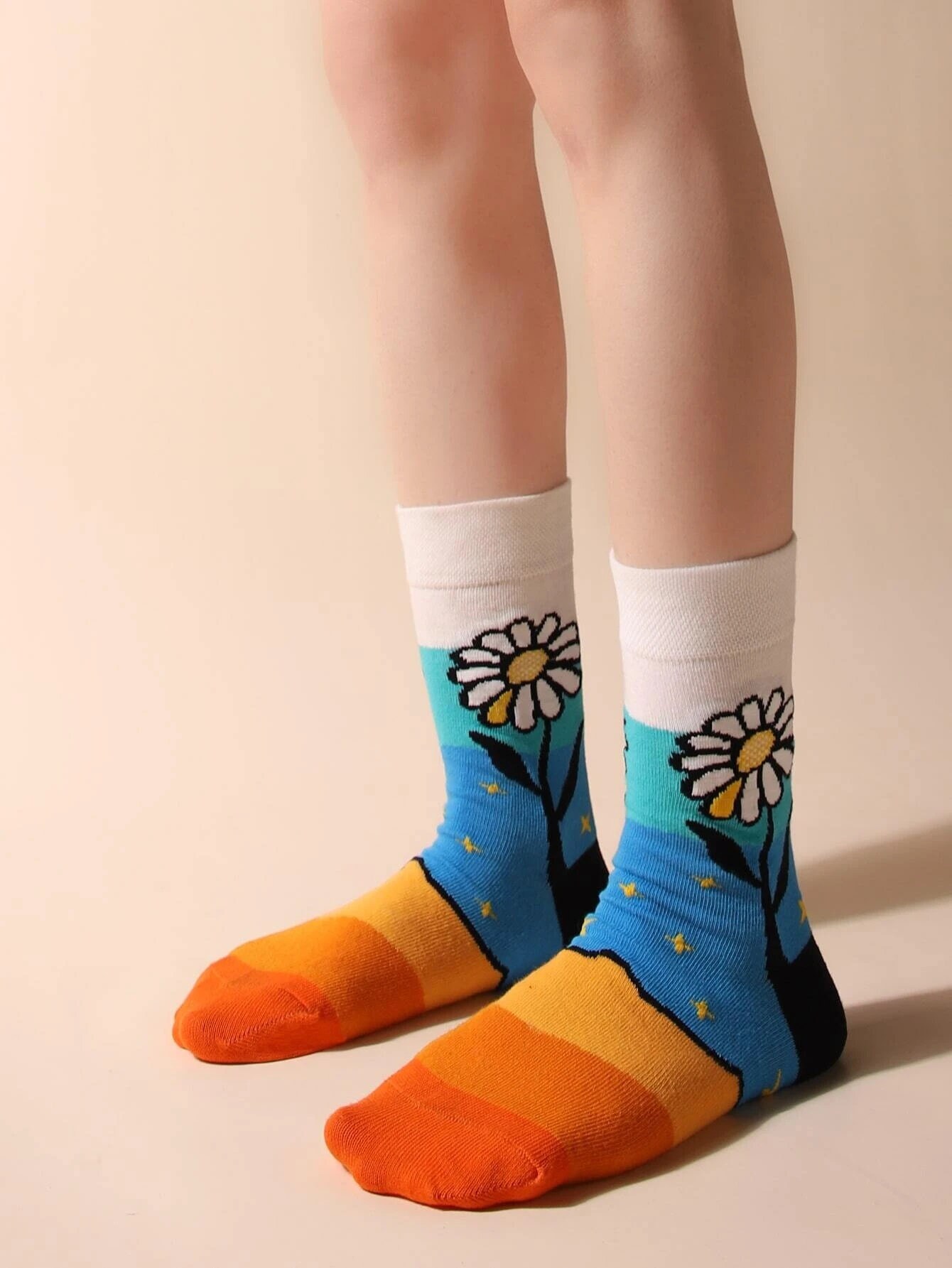 Crew Cotton Socks With Daisy Print for Women Crew Socks Etsy