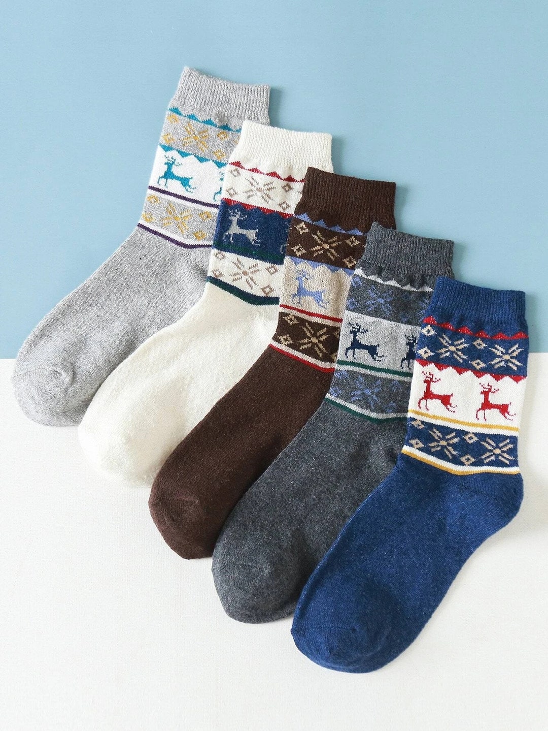 Christmas Gift Warm Winter Cotton Crew Socks for Men With Elk - Etsy