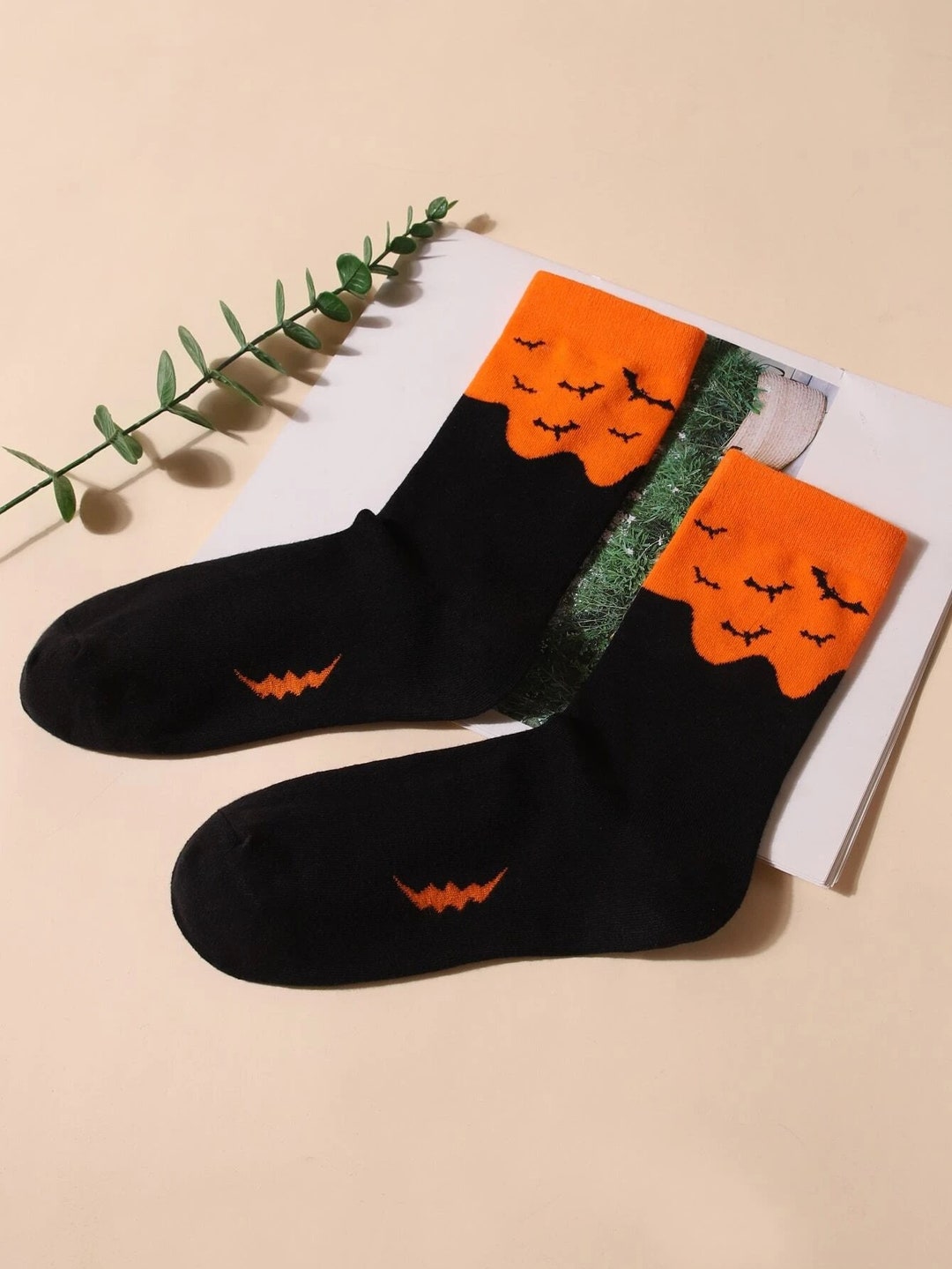 Halloween Socks With Bat Crew Cotton Socks for Women Bat - Etsy