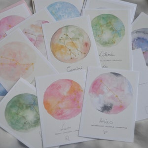 Tierkreiszeichen, Sternzeichen, Geburtskarte, Geburtstagskarte, Aquarellmalerei, Postkarte,