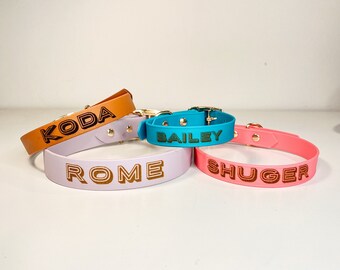 Personalized Waterproof Biothane Dog Collar, Engraved Vegan Leather Puppy Collar