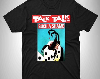 May include: Black t-shirt with a red and white graphic of a scorpion on a pair of dice. The text "Talk Talk" and "Such a Shame" is printed in red on the shirt.