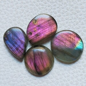 4 Pcs AAA++ Purple Labradorite Cabochon Lot, 100% Natural  Purple Labradorite Loose Gemstone Lot, Labradorite Crystal, Wholesale Lot, 66Cts