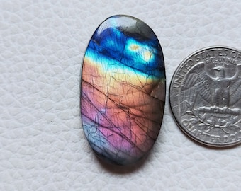 AAA Quality Purple Labradorite Loose Cabochon, 100% Natural Multi Flashy Purple Labradorite Gemstone, Pendant Cabochon, Size 36X21X7MM 45Cts