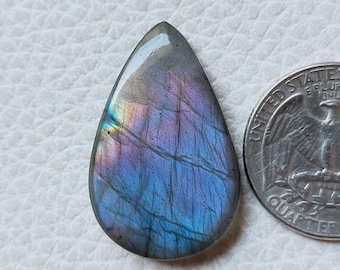 AAA Purple Labradorite Cabochon, Flashy Labradorite Gemstone, Loose AAA Labradorite supply, Labradorite Pear shape Cabochon 32X21X5 MM 31Cts