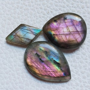 3 Pcs AAA Quality Purple Labradorite Cabochon Wholesale Lot, Natural Purple Labradorite Gemstone Wholesale  Lot, Mix Shape,  66Cts