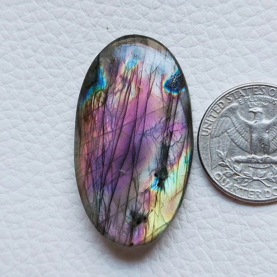 Purple Labradorite Cabochon, Purple Labradorite Gemstone, Top Labradorite supply, Labradorite Oval shape Macrame Cabochon 43X25X6 MM 57Carat