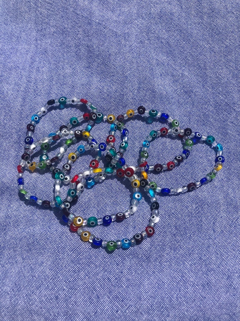Evil Eye Flat Bead Multi Bracelet with Clear