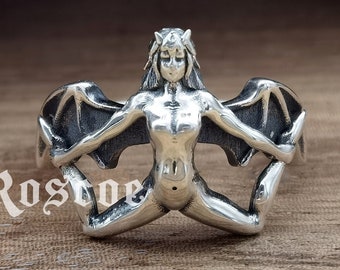 Satan Devil Sterling silver ring handmade solid medieval 925 unique men women punk gothic goth biker mens oxidized jewelry gift her him