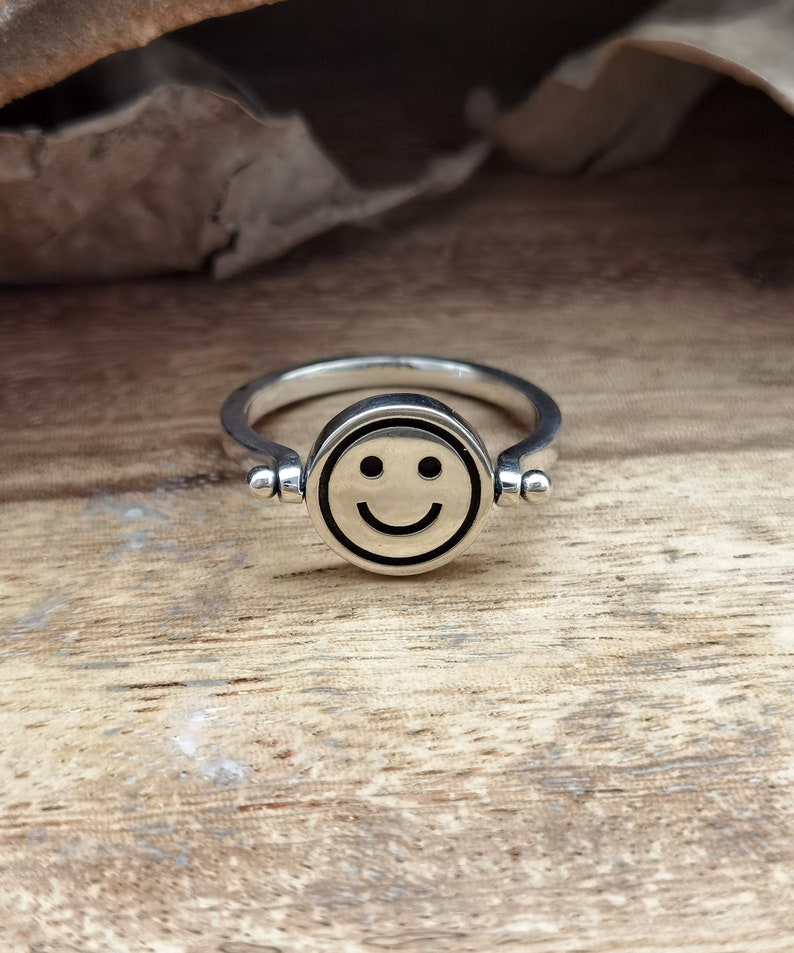 Happy/Depressed rotate Sterling silver ring handmade solid 925 unique modern dainty unisex men women beautiful jewelry gift for her him 