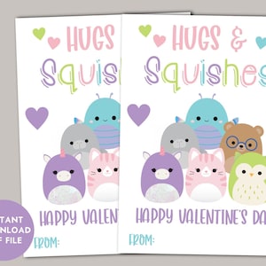 Squish Valentine - Printable - Instant Download - Kids Valentine Cards - Digital Download