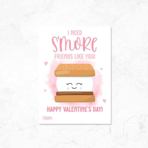 Printable S'mores Valentine - Kids Valentine Card - Instant Download - School Valentines - Class Valentines - Digital Download