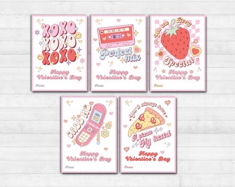 Retro Valentine Cards - Printable - Groovy - School Valentine - Class Party - Teen Valentines - Instant Download