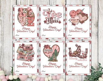 Printable Valentines - Retro Cowgirl - Instant Download - School Valentines - Class Party - Teen Valentines - Valentine Cards