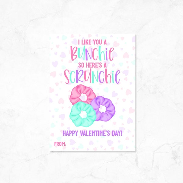 Scrunchie Valentine - Printable - Hair tie - Valentine's Day Cards - Instant Download - Teen Valentines