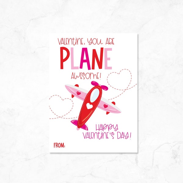 Printable Valentine - Kids Valentine Card - Instant Download - School Valentines - Class Valentines - Digital Download - Airplane Valentine