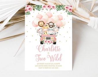 Two Wild invitation - Editable - Second Birthday - Any Age - Printable - Jungle Safari Birthday - Invitation template - Digital download