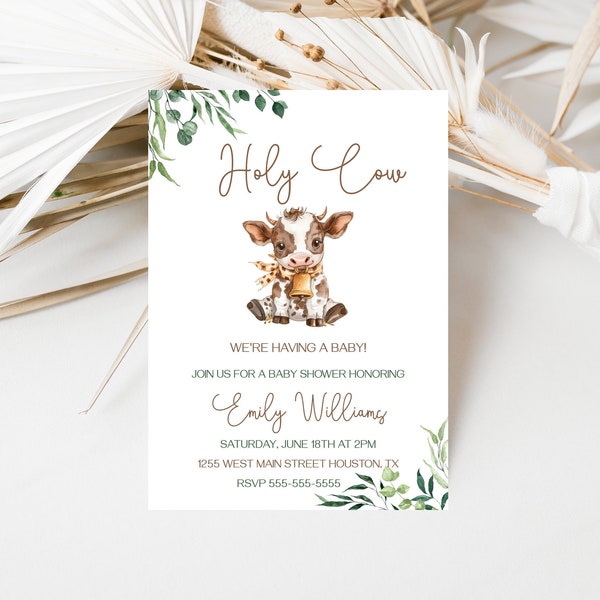Holy cow baby shower - Invitation - Editable - Printable - Invitation template - Rustic - Western