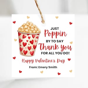 Popcorn Valentine Tag - Editable - Printable - Appreciation Gift Tags - Canva Template - Poppin Valentine - Teacher Gift Tag
