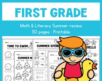 First Grade - Summer Review - Worksheets - Printable - Homeschool - Teacher Resources - Instant Download