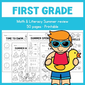 First Grade - Summer Review - Worksheets - Printable - Homeschool - Teacher Resources - Instant Download