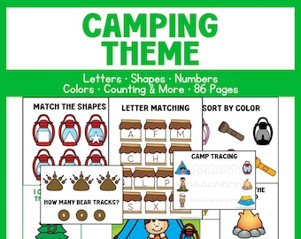 Printable activities - Camping - Letters - Counting - Numbers - Shapes - Colors - Matching - Tracing - Download - Kindergarten - Preschool