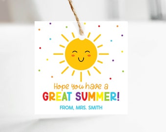 Summer gift tag - Editable - Printable - Sun - Class gift tag - School gift tag - Instant Download