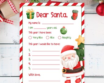Letter to Santa - Printable - Christmas Wishlist - Digital Download - Instant Download - PDF - Dear Santa Template