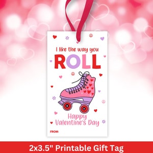 Etiqueta de San Valentín con patines - Imprimible - San Valentín para la clase - Etiquetas de regalo lindas para San Valentín - Descarga instantánea - Rollo de frutas para San Valentín