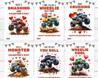 Tarjetas de San Valentín de Monster Truck - Imprimibles - Caballito - San Valentín para niños - Tarjeta de San Valentín escolar - Fiesta de clase - Tarjetas de San Valentín para niños - PDF