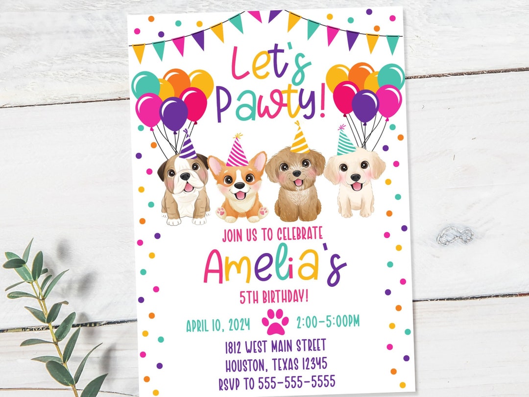 Puppy Party Invite Editable Printable Invitation Template Digital ...