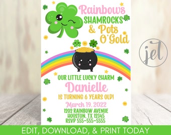 Lucky Invitation - Editable - St. Patrick's Day Birthday - Printable - Invitation template - Download